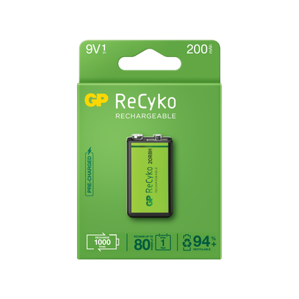 Акумулаторни батерии GP ReCyko 9V 200mAh, рециклируема опаковка 1бр.