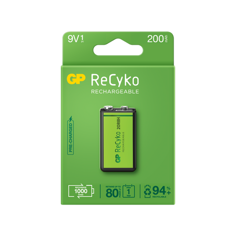 Акумулаторни батерии GP ReCyko 9V 200mAh, рециклируема опаковка 1бр.