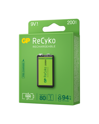 Акумулаторни батерии GP ReCyko 9V 200mAh, рециклируема опаковка 1бр.