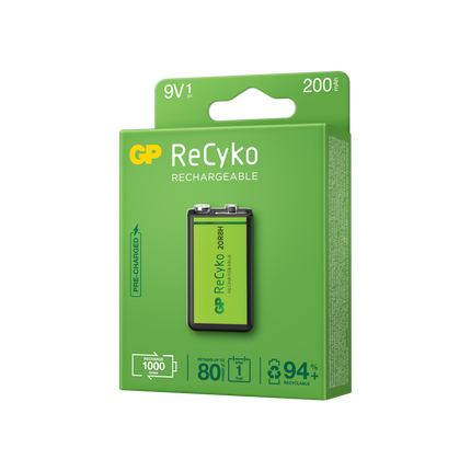 Акумулаторни батерии GP ReCyko 9V 200mAh, рециклируема опаковка 1бр.