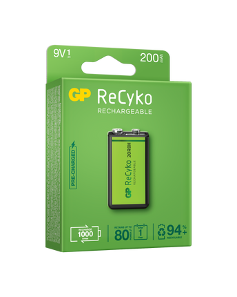 Акумулаторни батерии GP ReCyko 9V 200mAh, рециклируема опаковка 1бр.