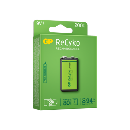 Акумулаторни батерии GP ReCyko 9V 200mAh, рециклируема опаковка 1бр.