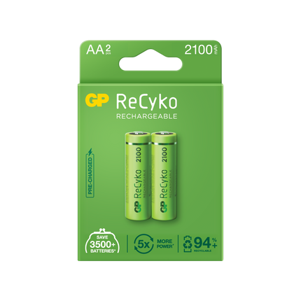 Акумулаторни батерии GP ReCyko AA 2100mAh (R6), рециклируеми опаковки 2бр.
