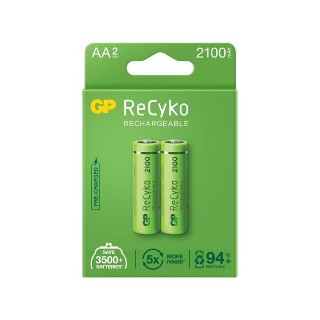 Акумулаторни батерии GP ReCyko AA 2100mAh (R6), рециклируеми опаковки 2бр.