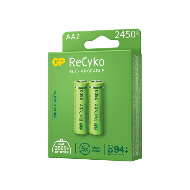 Акумулаторни батерии GP ReCyko AA 2450mAh (R6), рециклируеми опаковки 2бр.