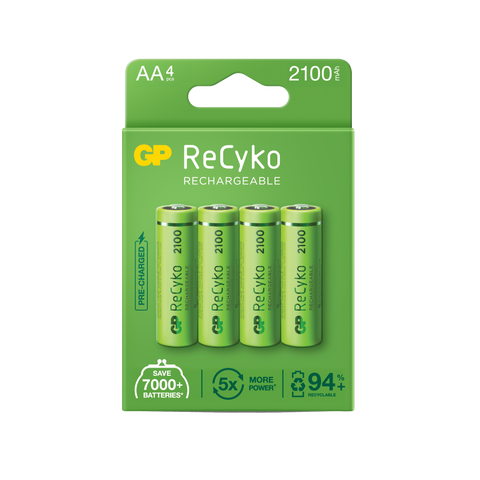 Акумулаторни батерии GP ReCyko AA 2100mAh (R6), рециклируеми опаковки 4бр.