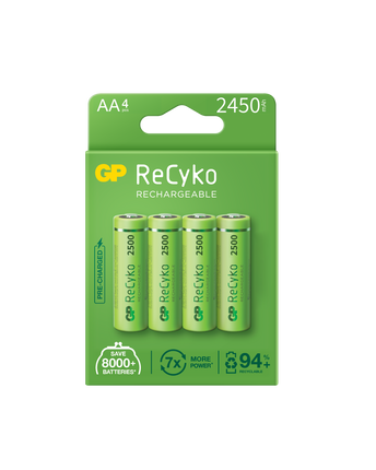 Акумулаторни батерии GP ReCyko AA 2450mAh (R6), рециклируеми опаковки 4бр.