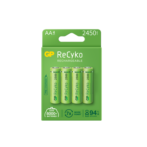 Акумулаторни батерии GP ReCyko AA 2450mAh (R6), рециклируеми опаковки 4бр.