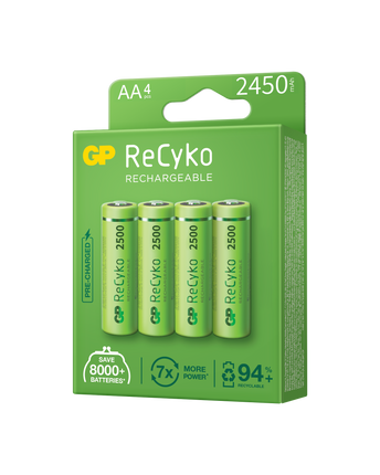 Акумулаторни батерии GP ReCyko AA 2450mAh (R6), рециклируеми опаковки 4бр.
