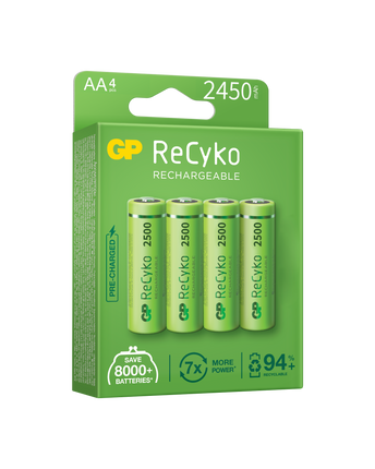 Акумулаторни батерии GP ReCyko AA 2450mAh (R6), рециклируеми опаковки 4бр.