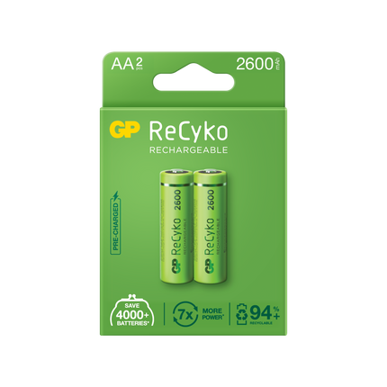 Акумулаторни батерии GP ReCyko AA 2600mAh (R6), рециклируеми опаковки 2бр.