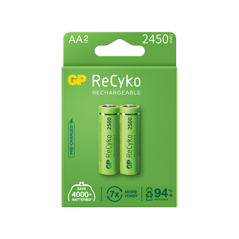 Акумулаторни батерии GP ReCyko AA 2450mAh (R6), рециклируеми опаковки 2бр.