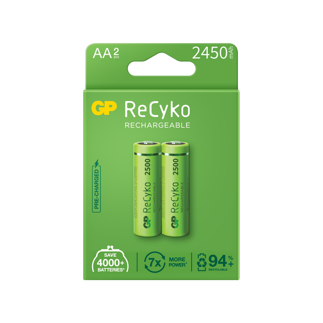 Акумулаторни батерии GP ReCyko AA 2450mAh (R6), рециклируеми опаковки 2бр.