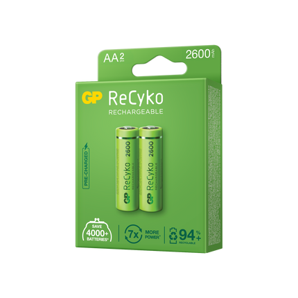 Акумулаторни батерии GP ReCyko AA 2600mAh (R6), рециклируеми опаковки 2бр.