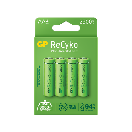 Акумулаторни батерии GP ReCyko AA 2600mAh (R6), рециклируеми опаковки 4 бр.