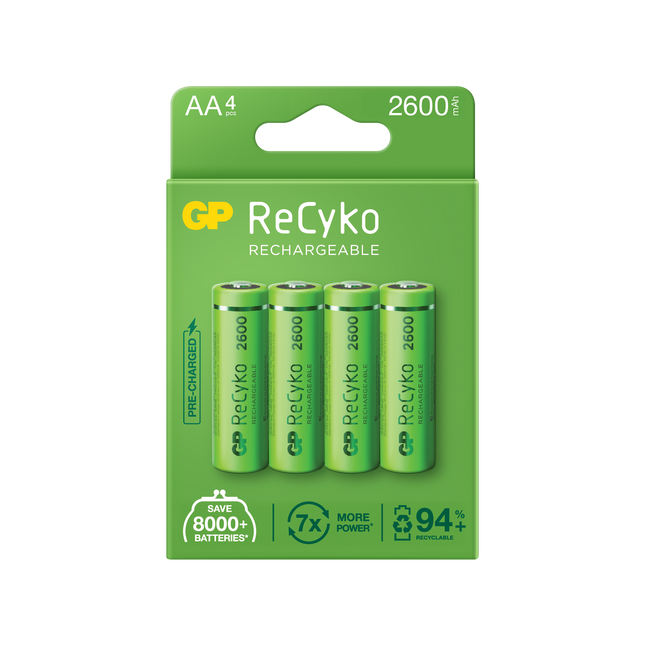 Акумулаторни батерии GP ReCyko AA 2600mAh (R6), рециклируеми опаковки 4 бр.