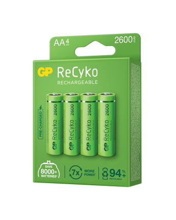 Акумулаторни батерии GP ReCyko AA 2600mAh (R6), рециклируеми опаковки 4 бр.