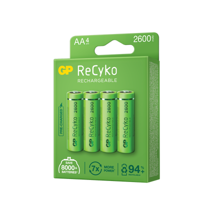 Акумулаторни батерии GP ReCyko AA 2600mAh (R6), рециклируеми опаковки 4 бр.