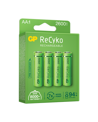 Акумулаторни батерии GP ReCyko AA 2600mAh (R6), рециклируеми опаковки 4 бр.