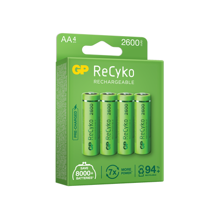 Акумулаторни батерии GP ReCyko AA 2600mAh (R6), рециклируеми опаковки 4 бр.
