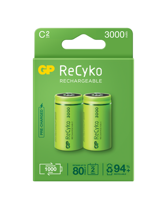 Акумулаторни батерии GP ReCyko C 3000mAh (R14), 1.2V, рециклируеми опаковки 2бр.