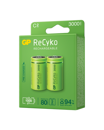 Акумулаторни батерии GP ReCyko C 3000mAh (R14), 1.2V, рециклируеми опаковки 2бр.