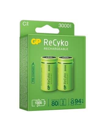 Акумулаторни батерии GP ReCyko C 3000mAh (R14), 1.2V, рециклируеми опаковки 2бр.