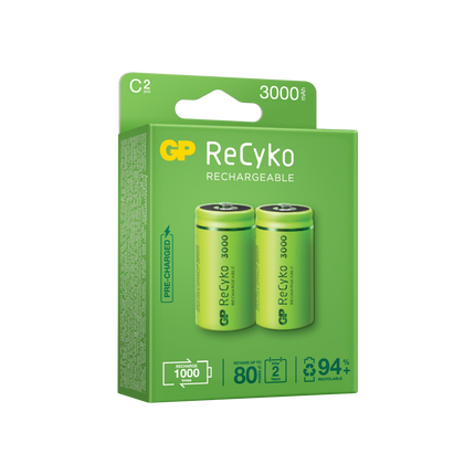 Акумулаторни батерии GP ReCyko C 3000mAh (R14), 1.2V, рециклируеми опаковки 2бр.