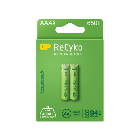 Акумулаторни батерии GP ReCyko AAA 650mAh (R03), рециклируеми опаковки 2бр.