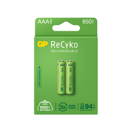 Акумулаторни батерии GP ReCyko AAA 850mAh (R03), рециклируеми опаковки 2бр.