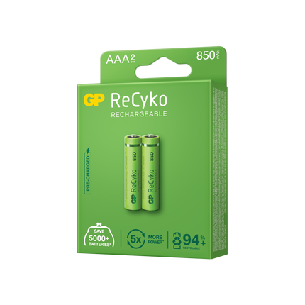 Акумулаторни батерии GP ReCyko AAA 850mAh (R03), рециклируеми опаковки 2бр.
