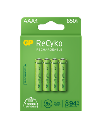 Акумулаторни батерии GP ReCyko AAA 850mAh (R03), рециклируеми опаковки 4 бр.