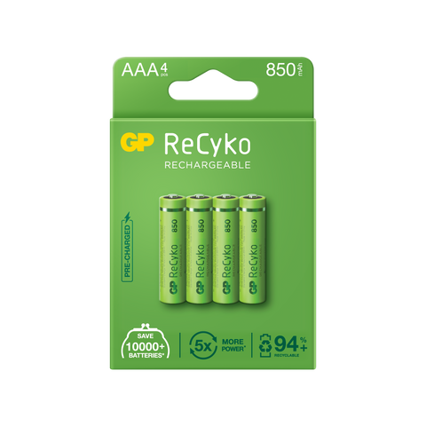 Акумулаторни батерии GP ReCyko AAA 850mAh (R03), рециклируеми опаковки 4 бр.