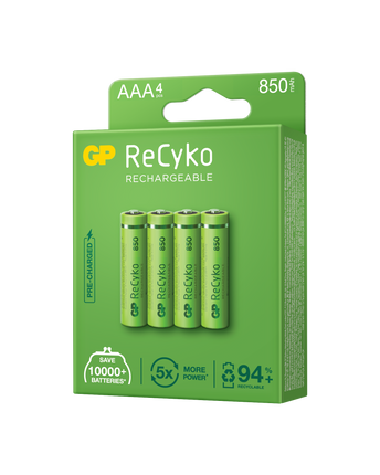 Акумулаторни батерии GP ReCyko AAA 850mAh (R03), рециклируеми опаковки 4 бр.