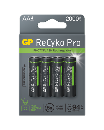 Акумулаторни батерии GP ReCyko Pro Photoflash AA 2000mAh (R6), рециклируема опаковка 4 бр.