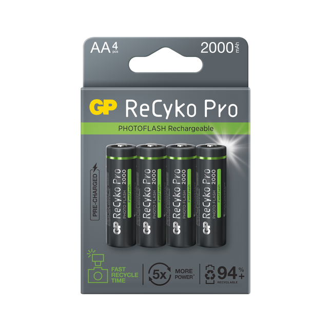 Акумулаторни батерии GP ReCyko Pro Photoflash AA 2000mAh (R6), рециклируема опаковка 4 бр.