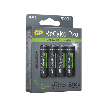 Акумулаторни батерии GP ReCyko Pro Photoflash AA 2000mAh (R6), рециклируема опаковка 4 бр.