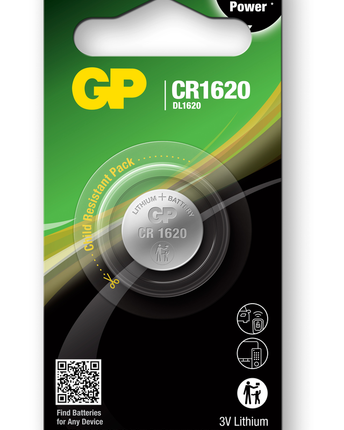 Литиеви батерии GP Lithium CELL CR1620, 3V, блистер 1 бр.