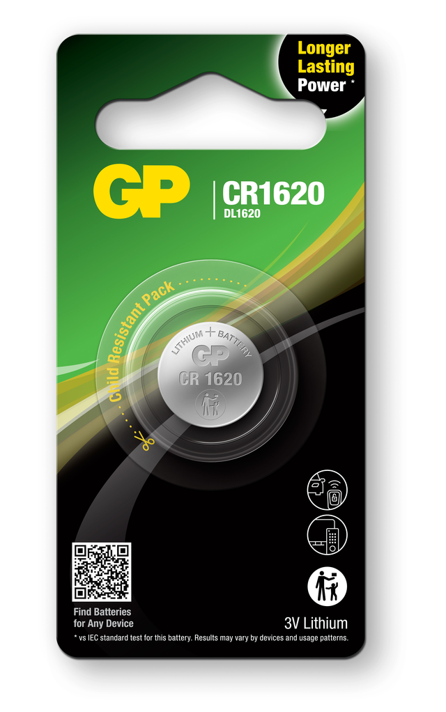 Литиеви батерии GP Lithium CELL CR1620, 3V, блистер 1 бр.