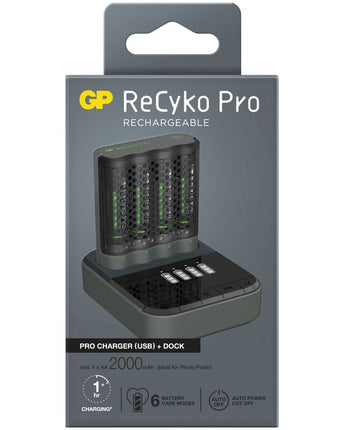 GP ReCyko Pro Charger P461 зарядно устройство за батерии + 4 батерии ReCyko Pro AA 2000mAh + D461 докинг станция за зареждане