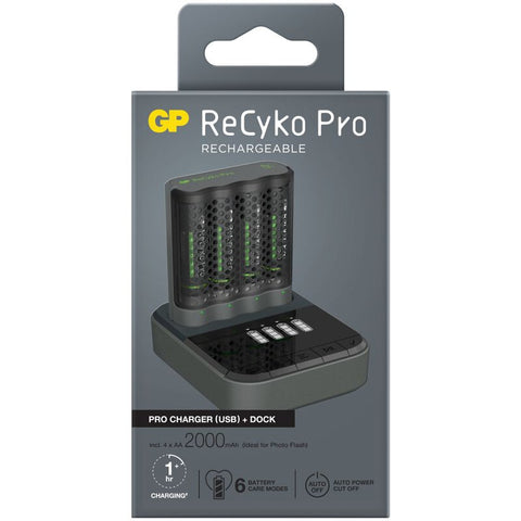 GP ReCyko Pro Charger P461 зарядно устройство за батерии + 4 батерии ReCyko Pro AA 2000mAh + D461 докинг станция за зареждане